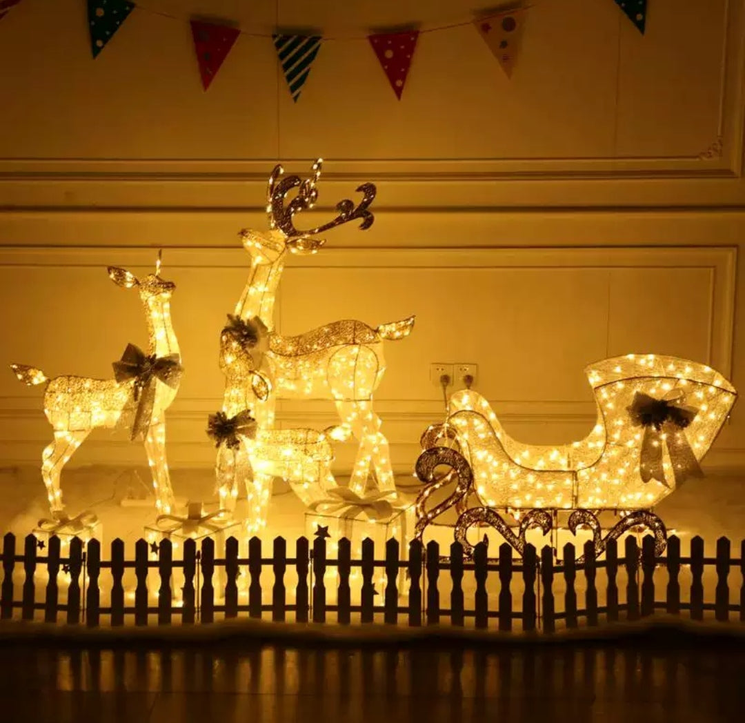 Golden Light-up Reindeer Sleigh Christmas Decor